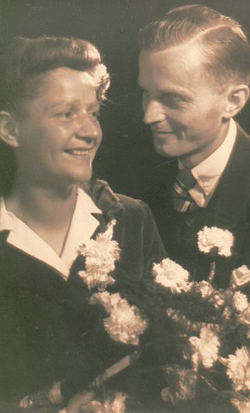 Trouwfoto echtpaar La Grand-Kreffer 25 juli 1945